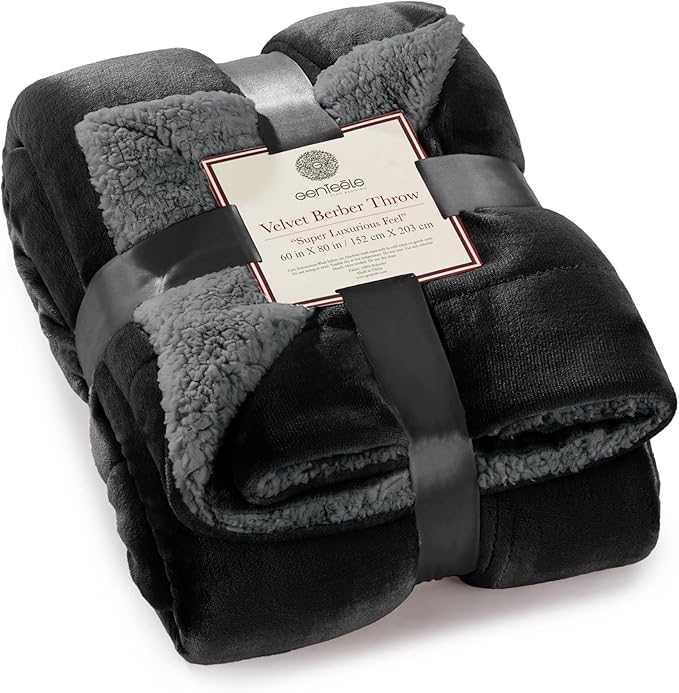 Genteele Sherpa Throw Blanket Super Soft Reversible Ultra Luxurious Plush Blanket, 60 x 80 inches, Black/Gray