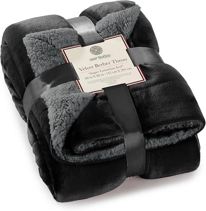 Genteele Sherpa Throw Blanket Super Soft Reversible Ultra Luxurious Plush Blanket, 60 x 80 inches, Black/Gray