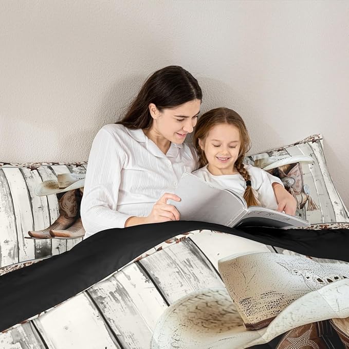 Erosebridal Western Texas Star Comforter Set King Size, Rustic Horseshoe Bedding Set Country Wooden Door Quilt for Kids Teens Adult Men Bedroom, Retro Cowboy Farmhouse Bedding Comforter Sets