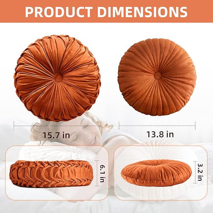 2 Pcs Round Throw Pillows Pleated Velvet Pumpkin Round Pillows Floor Cushion for Living Room Couch Chair Bed Sofa 15.7"x15.7"/13.8" x 13.8" (Blush)