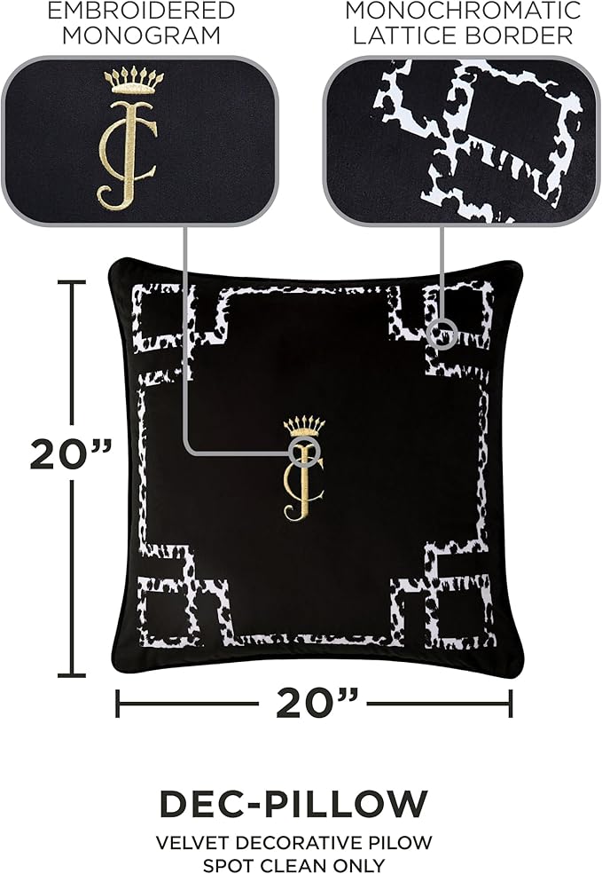 Juicy Couture - Decorative Accent Pillow, Soft Velvet Lattice, Premium Reversible Throw Pillow, Living Room and Bedroom Décor, Measures 20" x 20"| Black