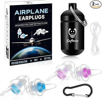 Airplane Ear Pressure Relief Ear Plugs with Cord, Prevent Ear-Pain & Noise Reduction, Plane Travel Essentials Pressure Equalizing Earbuds, 100x Reusable Comfy Earplugs for Adults Kids 12+