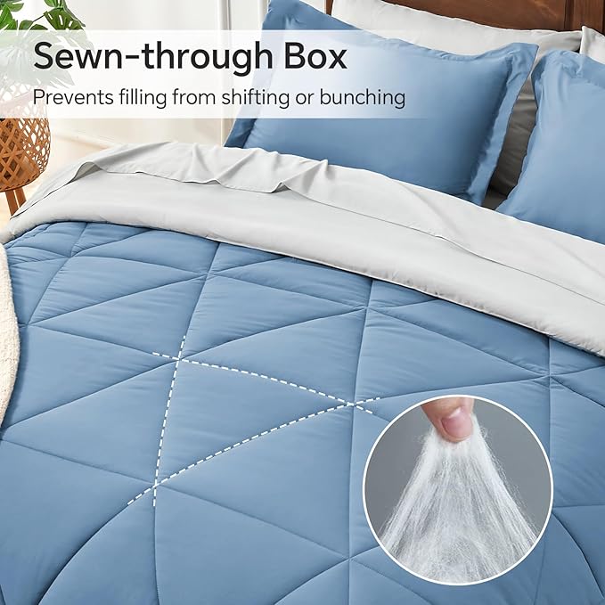 BEDELITE Twin Comforter Set 5 Pieces Bed in A Bag - Soft Microfiber Reversible Blue Bed Set with Comforters, Sheets, Pillowcase & Sham, Cozy Luxury Bedding Sets for All Season