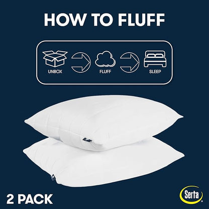 Cooling Quilted Hypoallergenic Soft/Medium Bed Pillows for Side, Stomach or Back Sleepers (2 Pack)