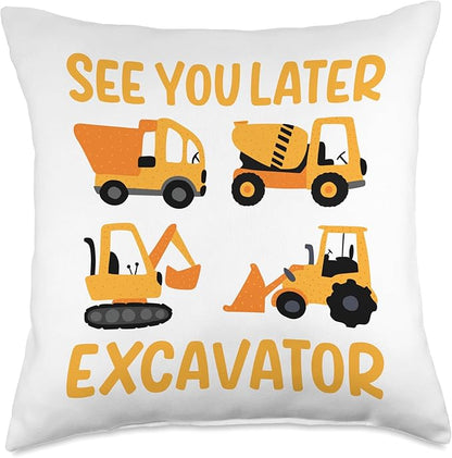 Construction Vehicles Excavator Trucks Bulldozer Crane Throw Pillow