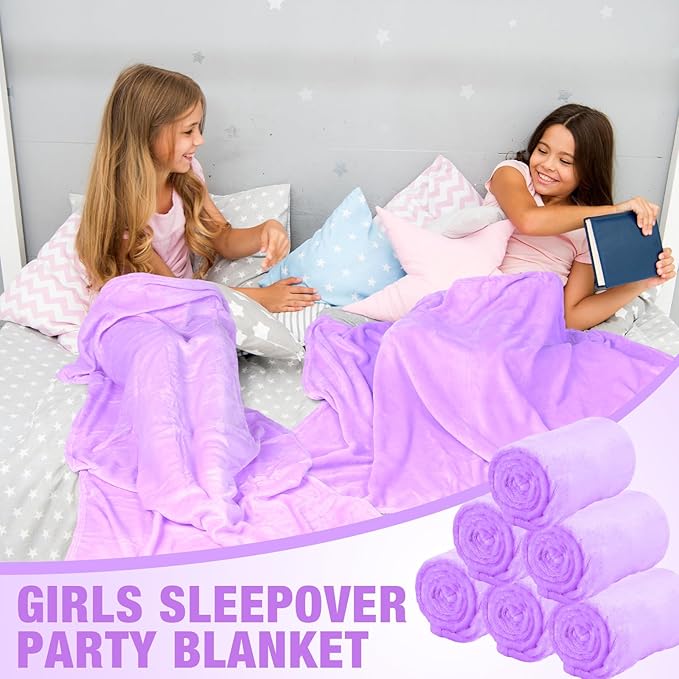 12 Pcs Fleece Blankets for Girls Sleepover Party Soft Fuzzy Throw Blanket 40 x 60 Inch Warm Flannel Blanket for Teenager Bed Travel SPA Movie Party(Light Purple)