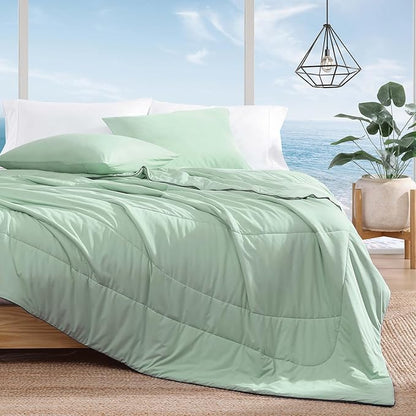 Monbix ChillChilla Cooling Comforter King Size-3 Pieces Cooling Blankets for Hot Sleepers and Night Sweats, Double-Sided Summer King Size Comforter Set, Breathable Lightweight Blanket Grey Green