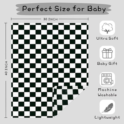 Yurhap Checkered Baby Blanket Fleece Baby Blankets for Boys Girls, Ultra Soft Cozy Fluffy Infant Toddler Newborn Receiving Blankets for Crib Stroller, 30''x40'', Black
