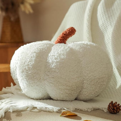 YRXRUS Halloween Pumpkin Pillows, White Pumpkin Shaped Throw Pillows Gifts, Fall Room Decoration, Small Cute Halloween Pillow, Teddy Fleece Small Cute 4x7 Inches Pillow for Natural Decor