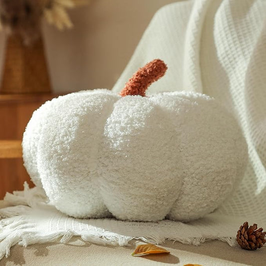 YRXRUS Halloween Pumpkin Pillows, White Pumpkin Shaped Throw Pillows Gifts, Fall Room Decoration, Small Cute Halloween Pillow, Teddy Fleece Small Cute 4x7 Inches Pillow for Natural Decor