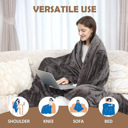 HOW'S MY HOUSE Heated Blanket 90" x 100", Dual Control Electric Blanket King Size with 10 Time Settings & 6 Heating Levels, Over-Heat Protection, Flannel Sherpa Super Cozy with ETL Certification, Gray