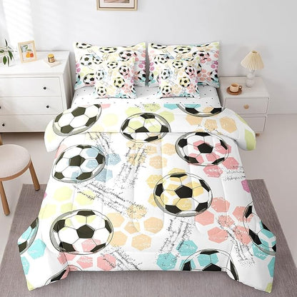 Feelyou Boys Soccer Ball Comforter Set Twin Size 7 Pcs Girls Football Comforter Bed in a Bag Soccer Ball Game Bedding Set for Teens Sports Bed Set with Sheets, Pillowcases, Pillow Covers