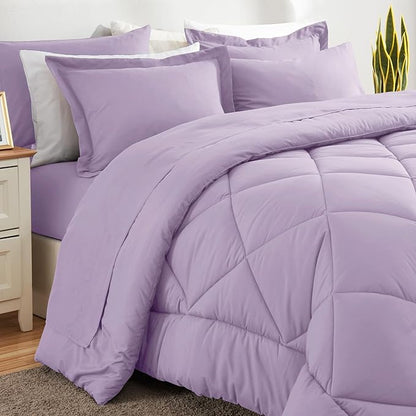 CozyLux King Size Comforter Set Light Purple - 7 Pieces Bed in a Bag King, Luxury Soft Lavender Bed Set for All Seasons, Bedding Set with Down Alternative Comforter, Sheets, Pillowcases & Shams