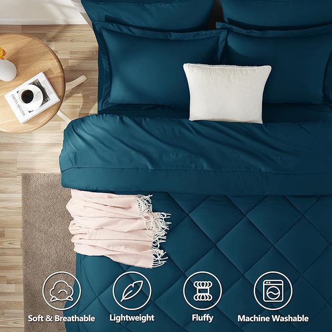 CozyLux Full Size Comforter Sets Lyons Blue - 7 Pieces Bed in a Bag Full, Luxury Soft Bed Set for All Seasons, Bedding Set with Down Alternative Comforter, Sheets, Pillowcases & Shams