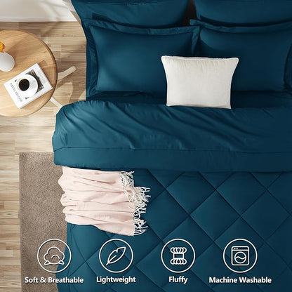 CozyLux Full Size Comforter Sets Lyons Blue - 7 Pieces Bed in a Bag Full, Luxury Soft Bed Set for All Seasons, Bedding Set with Down Alternative Comforter, Sheets, Pillowcases & Shams