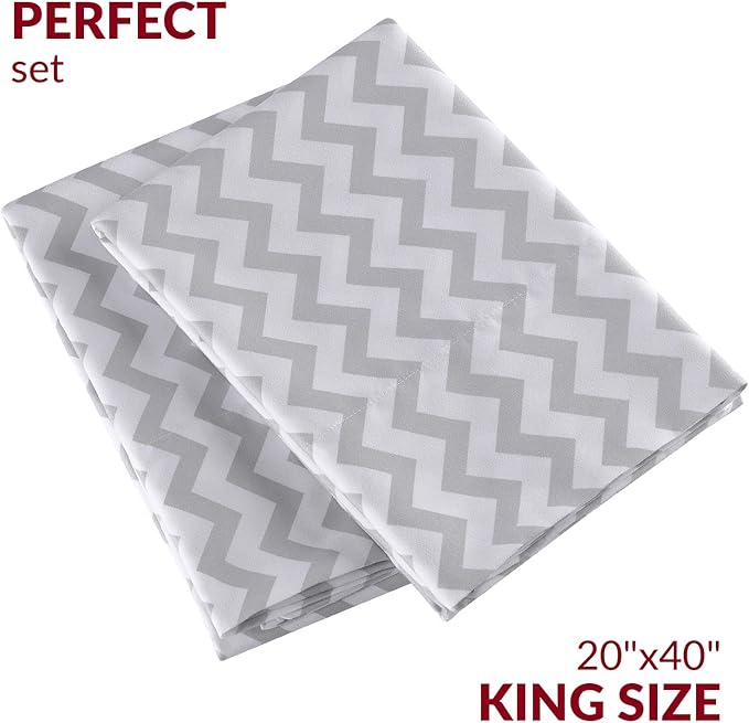 Mellanni Pillow Cases - Luxury, Extra Soft, Cooling Pillow Covers - 2 PC Iconic Collection Pillowcases - Envelope Closure (King 20" x 40", Chevron Gray)