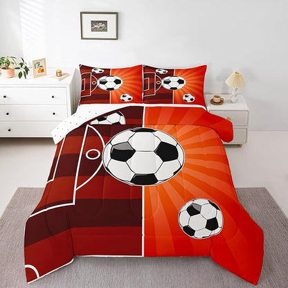Feelyou Football Comforter Set Twin Size Sports Themed Comforter Gift for Football Lover Bedding Set Soccer Ball Game Duvet Set Brown Orange Quilt Set
