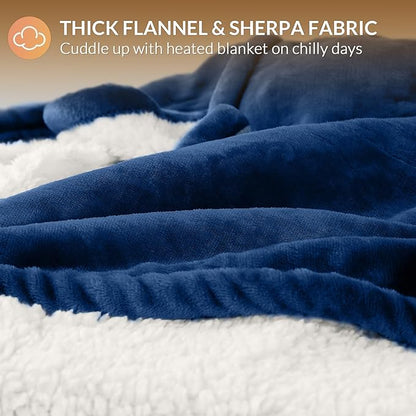 HOMLYNS LuxeHeat Heated Blanket Electric Blanket Twin Size, Soft Flannel Sherpa Heating Blanket with 10 Heat Settings, 1-10 hrs Timer Auto Shut Off (62x84 inches, Navy)