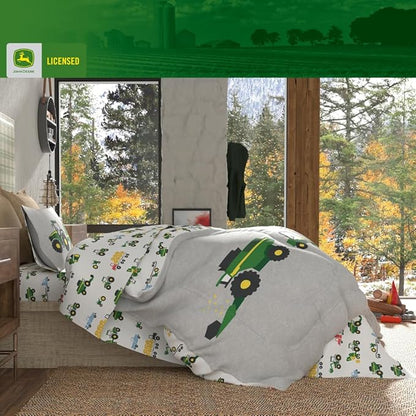 Franco Kids John Deere Farm Equipment Bedding 5 Piece Super Soft Comforter and Sheet Set, Queen, (Officially Licensed Product)