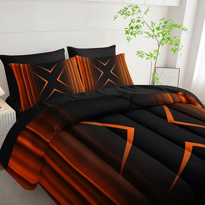 Black and Yellow Geometric Comforter Set King Size 7Pieces,3D Abstract Mordern Printed Bedding Set for Adults,Geometric Mordern Decor All Seasons with Pillowcases,Flat, Fitted Sheet