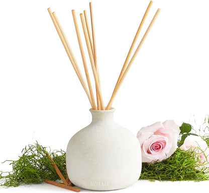 Blueme Romance Diffuser | Oakmoss & Sandalwood | 16.91 Fl Oz - Refillable Wellness Diffuser, Contains Essential Oil, Sustainable, Hand Finished, Premium, Luxury Ceramic, Natural Rattan Reeds | Large