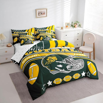 Feelyou Football 7 Pieces Comforter Sets Queen Size Kids Bedding Set for All Season Rugby Sports Football City Bed in a Bag with Comforter, Sheets, Pillowcases & Cushion Cover