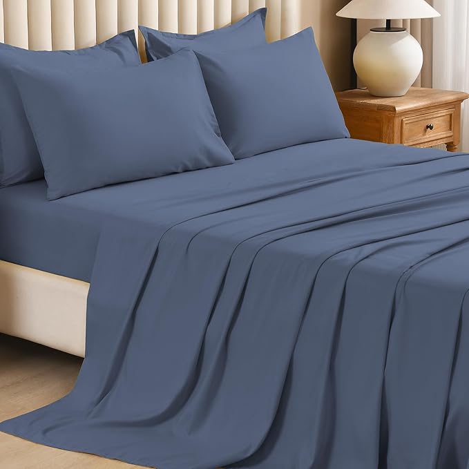 Litanika Queen Comforter Set Bluish Grey - 7 Pieces Bed in a Bag Queen Bedding Comforter Sets, Solid Lightweight Bed Set with Comforter, Sheets, Pillowcases & Shams