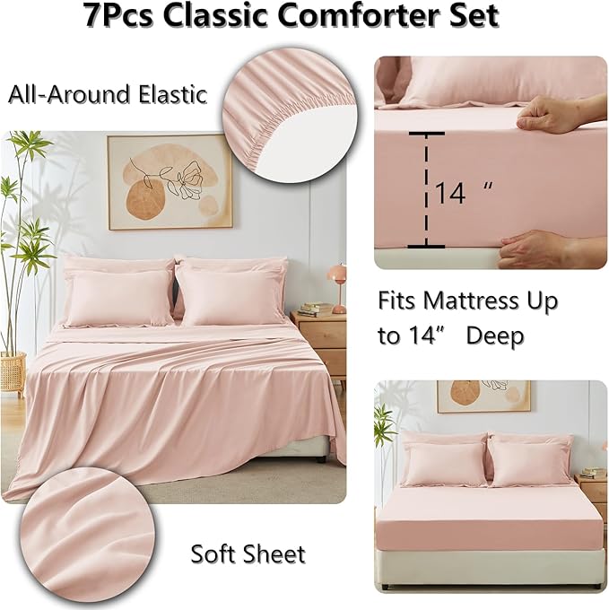 CozyLux Queen Comforter Set Blush Pink - Bed in a Bag Queen Size 7 Pieces, Luxury Soft Bed Set for All Seasons, Bedding Set with Down Alternative Comforter, Sheets, Pillowcases & Shams