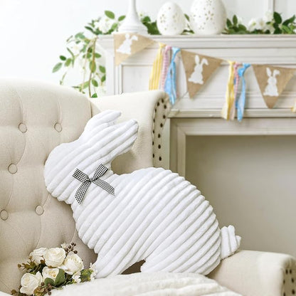 Easter Bunny Rabbit Throw Pillow: Ultra Soft Plush Faux Fur Striped Pillows, Fluffy Bunny Shaped Cushions Easter Throw Pillows, Spring Easter Decoration for Home, Bedroom, Living Room, Sofa and Couch