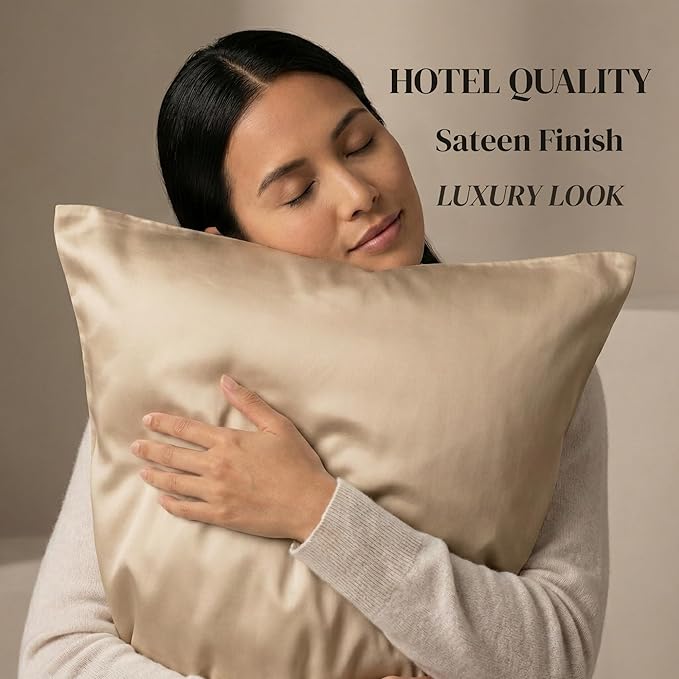 Beckham Hotel Collection 100% Cotton Pillow Cases King Size Set of 2, 500TC, Luxury Sateen Pillowcases, Open End, Breathable, Moisture-Wicking, Sand