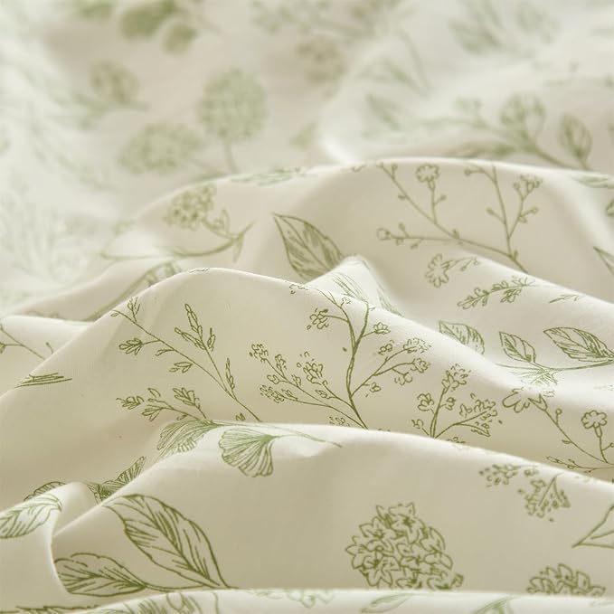 mixinni 3pcs Floral Comforter Set King Size, Boho Green Flowers Leaves Cute Bedding Comforter Sets for Women, 1 Soft Fluffy Botanical Comforter and 2 Pillowcases for All Seasons