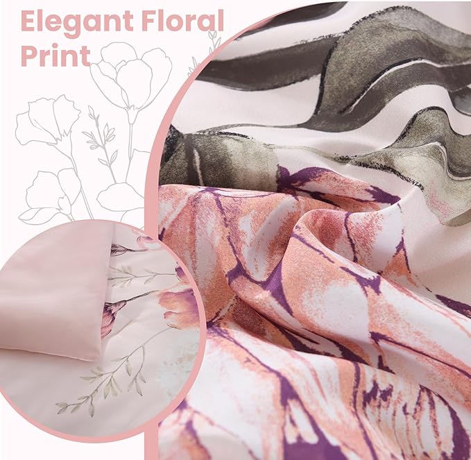 Queen Comforter Set - 7 Pieces Bed in a Bag Pink Floral Queen Comforter Set with Sheets, Soft Microfiber Flower Complete Bedding Set for All Seasons（Pink,90"x90"）