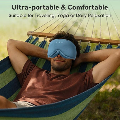 3D Bamboo Cotton Sleep Mask with Bluetooth 5.4 Headphone, Music Wireless Bluetooth Blackout Eye Mask for Side Sleepers, Earphones HD Speaker Microphone for Travel, Gifts for Women Men, Blue