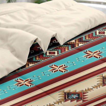 Comforter Set Twin Size, African Tribal Ethnic 5 Pcs Bedding for Kids and Adults, Mexican Moroccan Aztec Bed Sheet Sets with Fitted Sheet Pillowcase & Sham for Bedroom Bed Decor