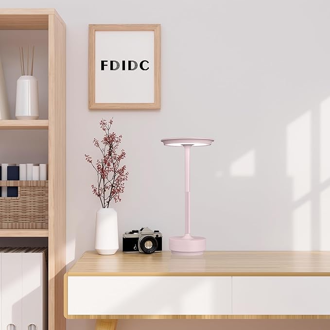 2 Pack Rechargeable Cordless Table Lamps, Portable 5000mAh LED Table Light, 3 Color Stepless Dimming Battery Powered Metal Table Lamp for Outdoo/Restaurant/Home/Patio.(Light Pink)