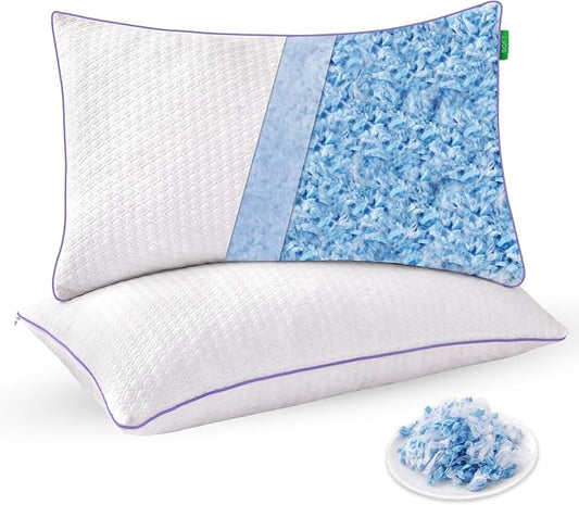 Favorland Cooling Bed Pillows Standard Size Set of 2 - Shredded Memory Foam Pillows for Sleeping 2 Pack - Gel Pillow Adjustable Firm Pillow Soft Pillows for Side Back Stomach Sleepers