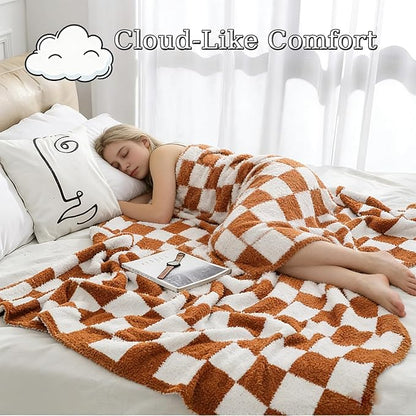 MorroMorn Checkered Throw Blanket for Couch, 2-Layers Soft Cozy Fleece Plaid Blankets Checkerboard Grid - Fluffy Fuzzy Warm for Sofa Chair Bed Christmas Fall Decor Gifts (Caramel, Throw 50"x60")