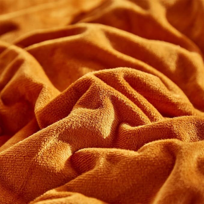 KAREVER Burnt Orange Velvet Comforter Queen Solid Rust Color Flannel Velvet Bedding Comforter Set All Caramel Colour 3 PCs Shaggy Soft Warm and Durable Flannel Blanket Queen