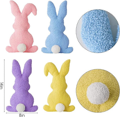 Easter Bunny Rabbit Throw Pillow: 4pcs Ultra Soft Teddy Fleece Colorful Pillows, Fluffy Bunny Shaped Cushions Easter Throw Pillows, Spring Decoration for Home, Bedroom, Living Room, Sofa and Couch