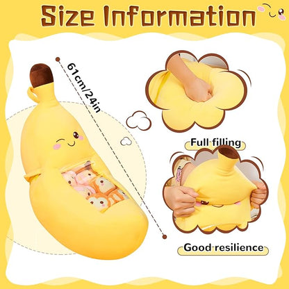 Lewtemi Cute Banana Pillow Kawaii Stuffed Animal Removable Emotional Plush Support Cat Dinosaur Gift for Home Room Positive Decor(Banana)