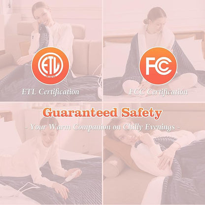 Heated Blanket Electric Throw 50"x60" Heating Blanket 450gsm Ribbed Flannel Sherpa Ultra-Soft with 5 Heating Levels and 4 Hour Auto Off, ETL & FCC Certified Electric Blanket, Great Winter Gift
