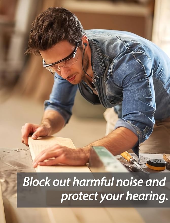 HALLEAST Earplugs for Concert, Noise Reduction, Hearing Protection, with Removable Ear Plug Lanyard, Safety Connector Cord Strap Neckband – SNR 26dB, NRR 14dB, Black Plug + Black Tip