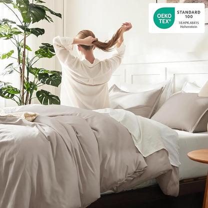 Litanika Linen Grey Comforter Set California King Size, 3 Pieces Cal King Lightweight Solid Bedding Comforter Set, All Season Fluffy Bed Set (104x96In Comforter & 2 Pillowcases)