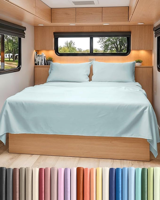 Short Queen RV Size 4 Piece Sheet Set - Comfy Breathable & Cooling Bed Sheets Set - Hotel Luxury Bedding for Women, Men, Kids, Teens, Boys & Girls - Deep Pockets & Wrinkle Free - Oeko-Tex - Ice Blue