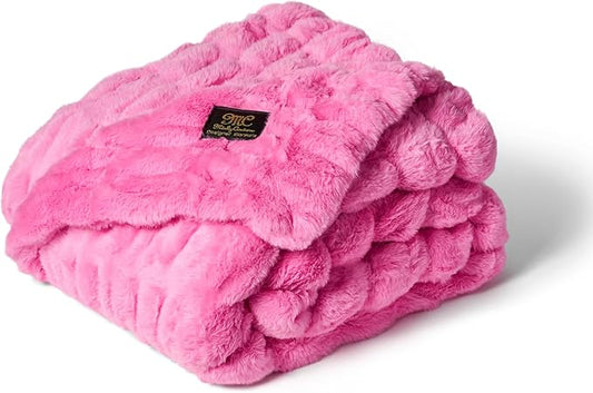 Minky Couture Hugs Blanket - Extra Plush Blanket for Premium Gifting - Stretchy Bubbled Cozy Throw - Silky Smooth - Durable & Machine-Washable - Travel-Friendly - Travel, Pink