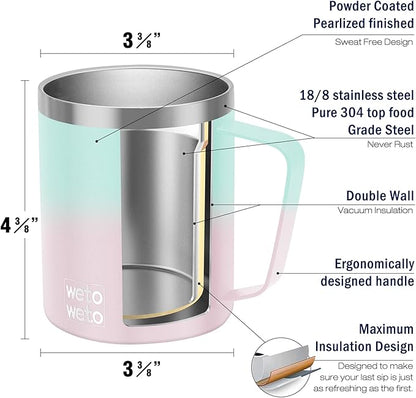 WETOWETO 14 oz Coffee Mug, Vacuum Insulated Camping Mug with Lid, Double Wall Stainless Steel Travel Tumbler Cup, Coffee Mugs Outdoor, Secret Ocean & Sweet Taffy 2 Packs