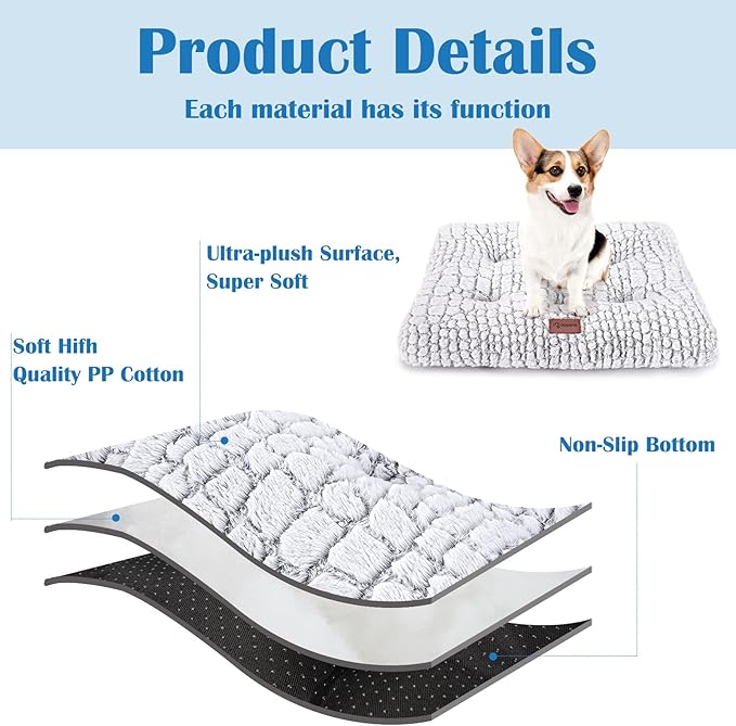 ULIGOTA Dog Bed Crate Pad Plush Dog Crate Mat for Small Medium Large Dogs Soft Dog Bed Anti Slip Fulffy Comfy Kennel Pad