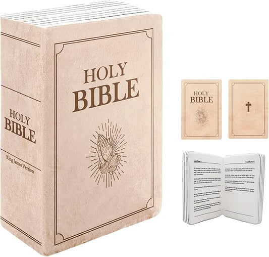 The Holy Bible Pillow Plush- Book Shape, Openable, Cozy Faith Bible Pillow Christian Bible Verse Pillow (Beige)