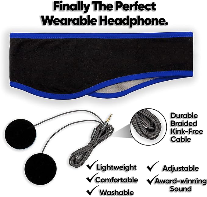 CozyPhones Sleep Headphones - Over Ear Headphones from Ultra Thin Cool Mesh Wired for Side Sleepers, Meditation, Running, Laptop, and Phone - Blue