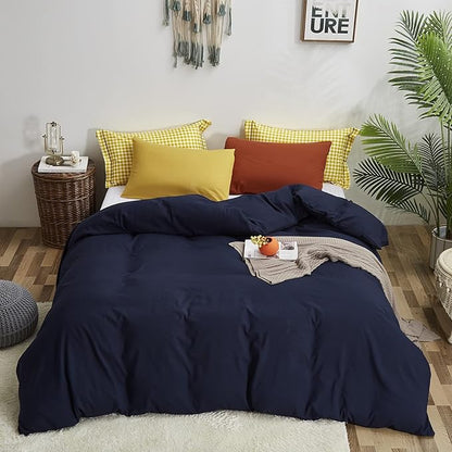 Luxlovery Navy Blue Comforter Set California King Dark Blue Bedding Comforter Set Soft Breathable Quilts Breathable Cozy Comforter with 1 Yellow+1 Caramel Pillowcase for King Bed